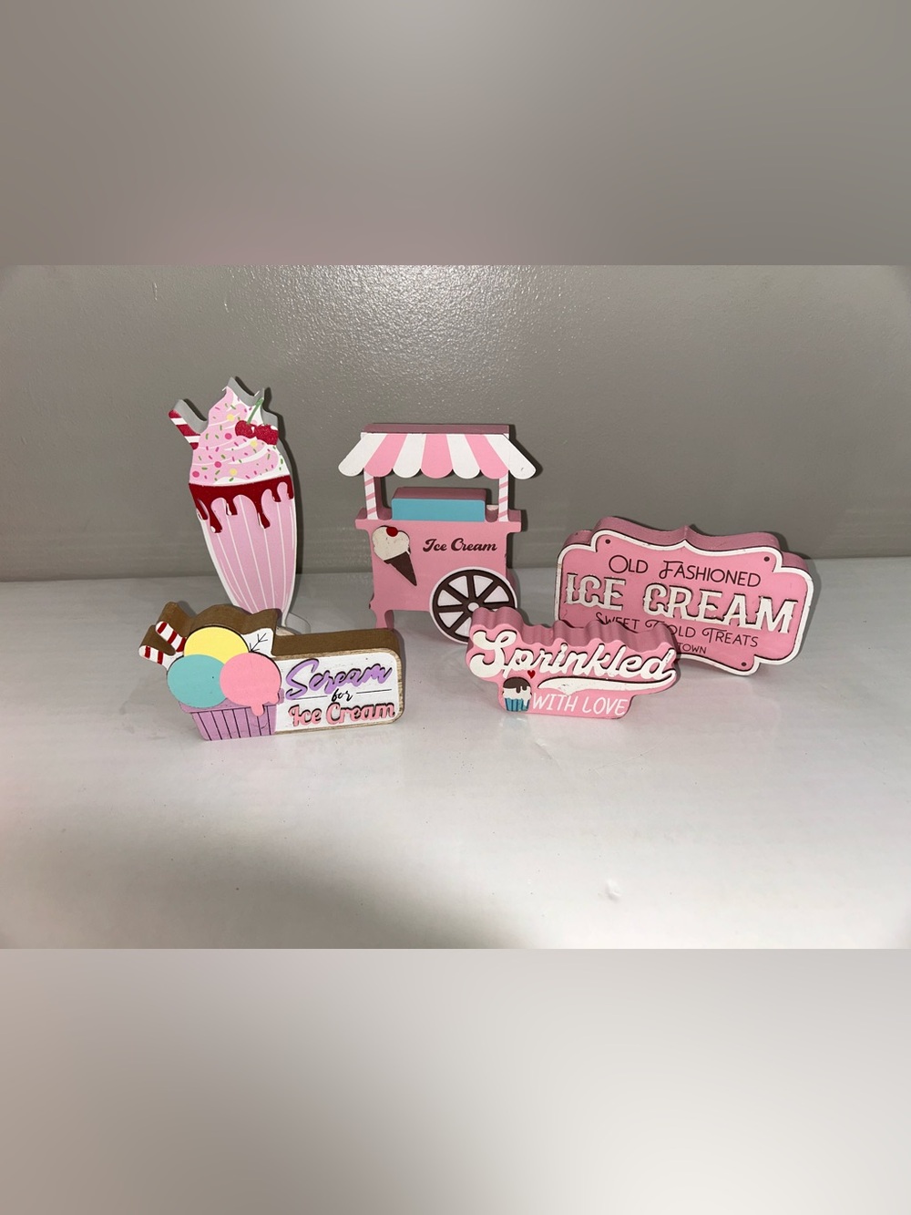 The Spring Shop Pink & White Ice Cream Wooden Decor Accent Set